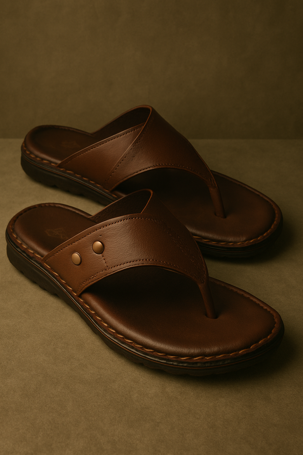 Modescuo- Men's Premium Brown Leather Comfort Thong Sandals - Durable & Stylish Flip-Flops