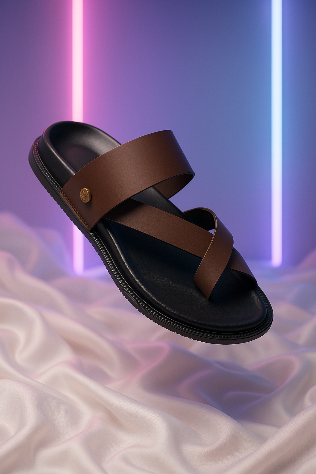 Men's Premium Brown Leather Crisscross Strap Slide Sandals | Comfort Footbed Slip-Ons