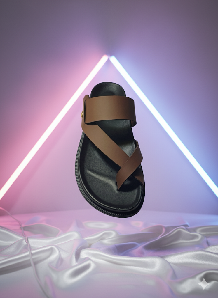 Men's Premium Brown Leather Crisscross Strap Slide Sandals | Comfort Footbed Slip-Ons
