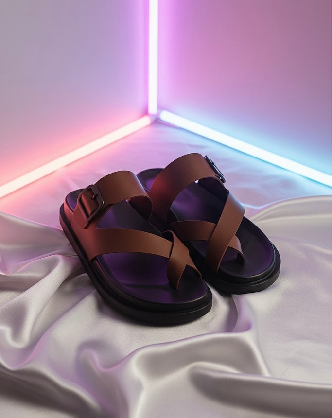 Modescuo- “Men’s Brown Buckle Cross-Strap Sandals”