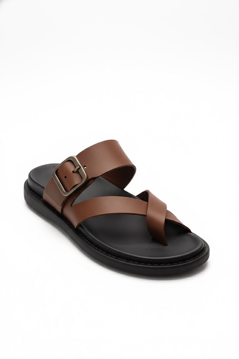 Modescuo- “Men’s Brown Buckle Cross-Strap Sandals”