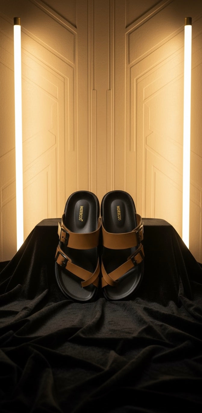 “Brown Dual Buckle Comfort Sandals”