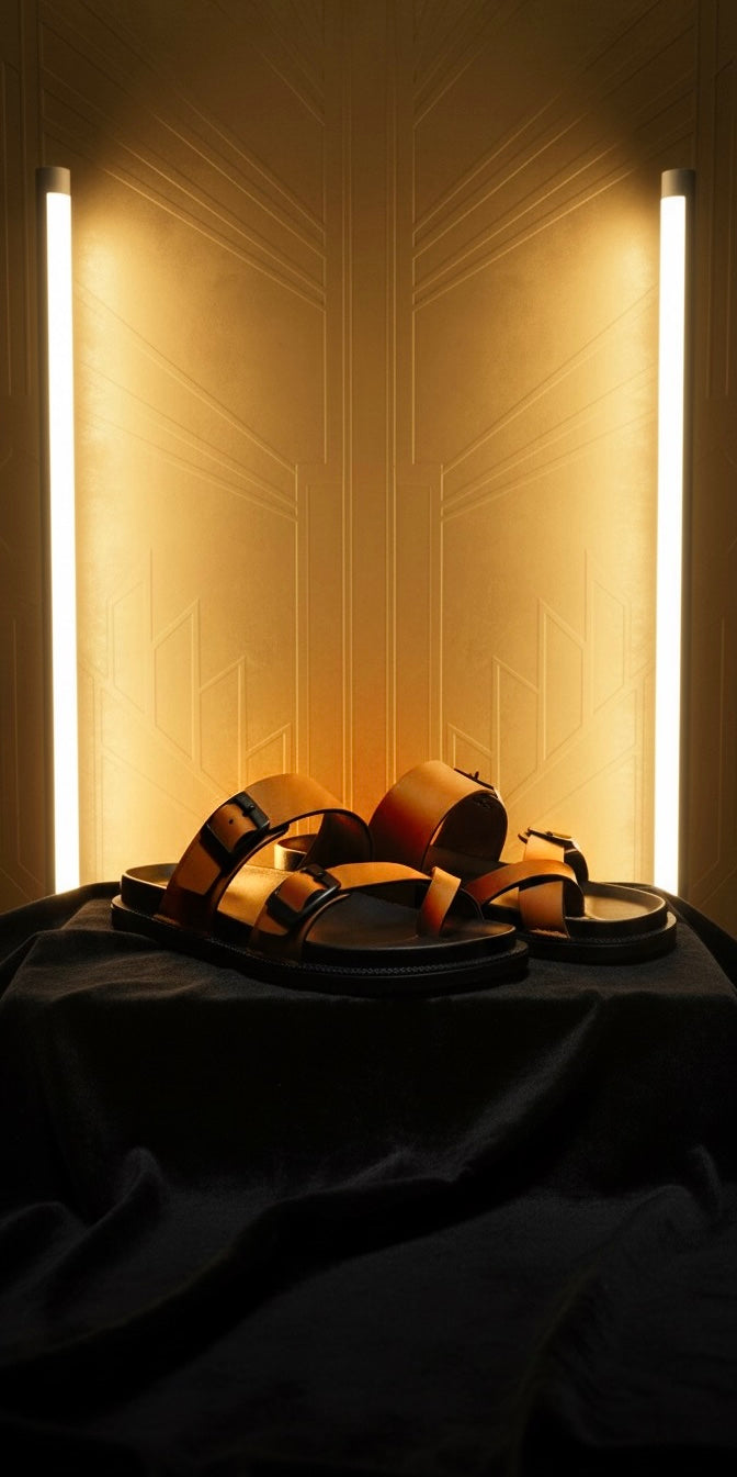 “Brown Dual Buckle Comfort Sandals”
