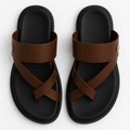 Men's Premium Brown Leather Crisscross Strap Slide Sandals | Comfort Footbed Slip-Ons